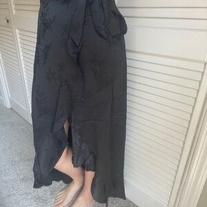 Black silky long skirt